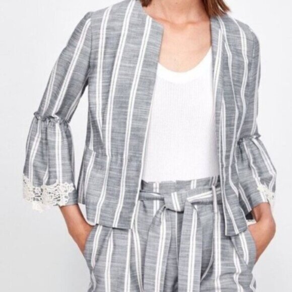 ZARA Basic Striped Bell Sleeve Jacket – Size M - Picture 1 of 15
